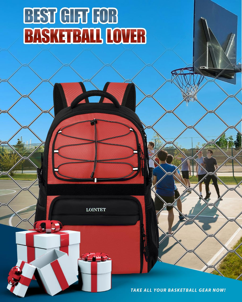 LOINTET Basketball Bag Backpack with Ball Holder Shoes Compartment, Large Basketball Accessories Sports Bag