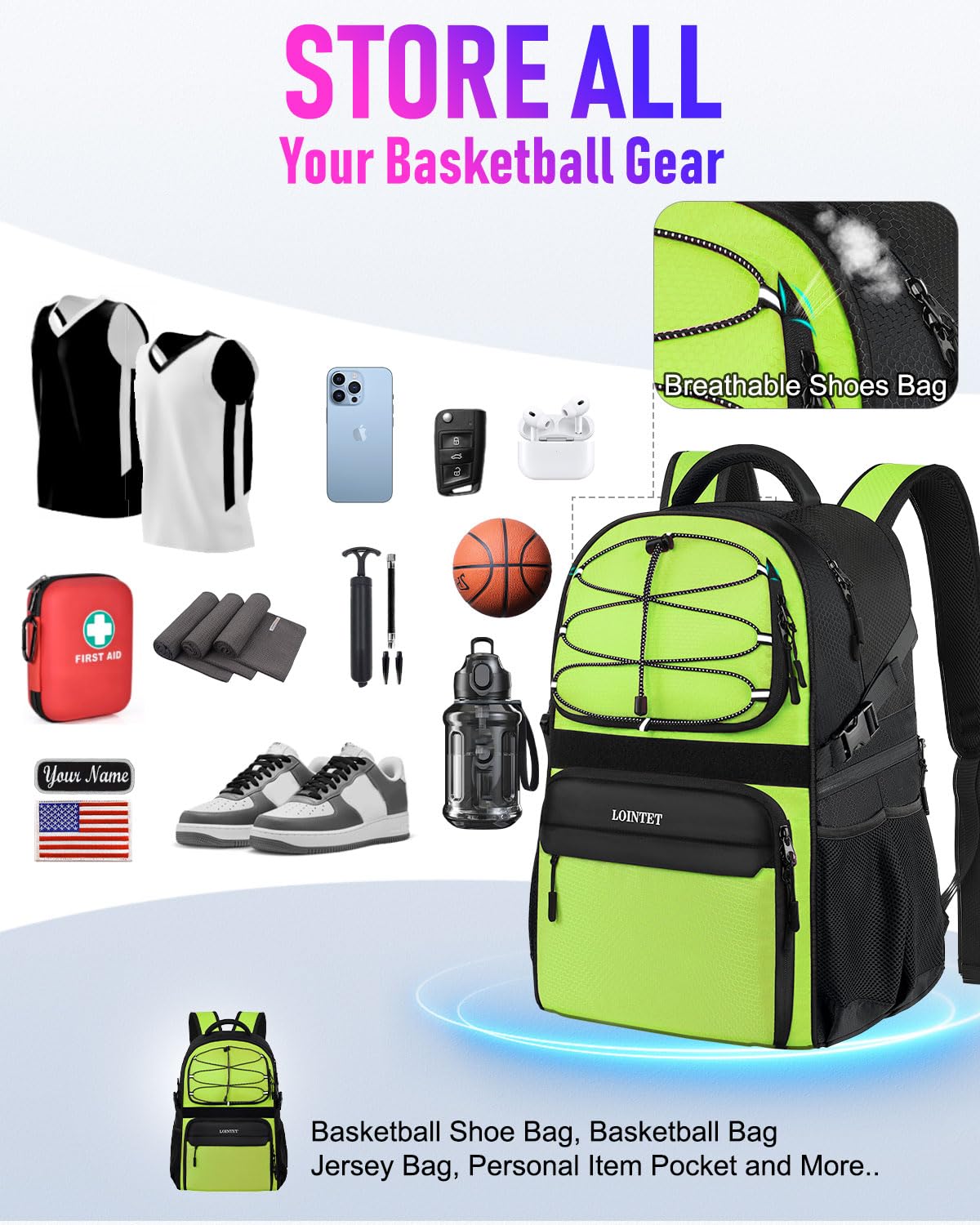 LOINTET Basketball Bag Backpack with Ball Holder Shoes Compartment, Large Basketball Accessories Sports Bag