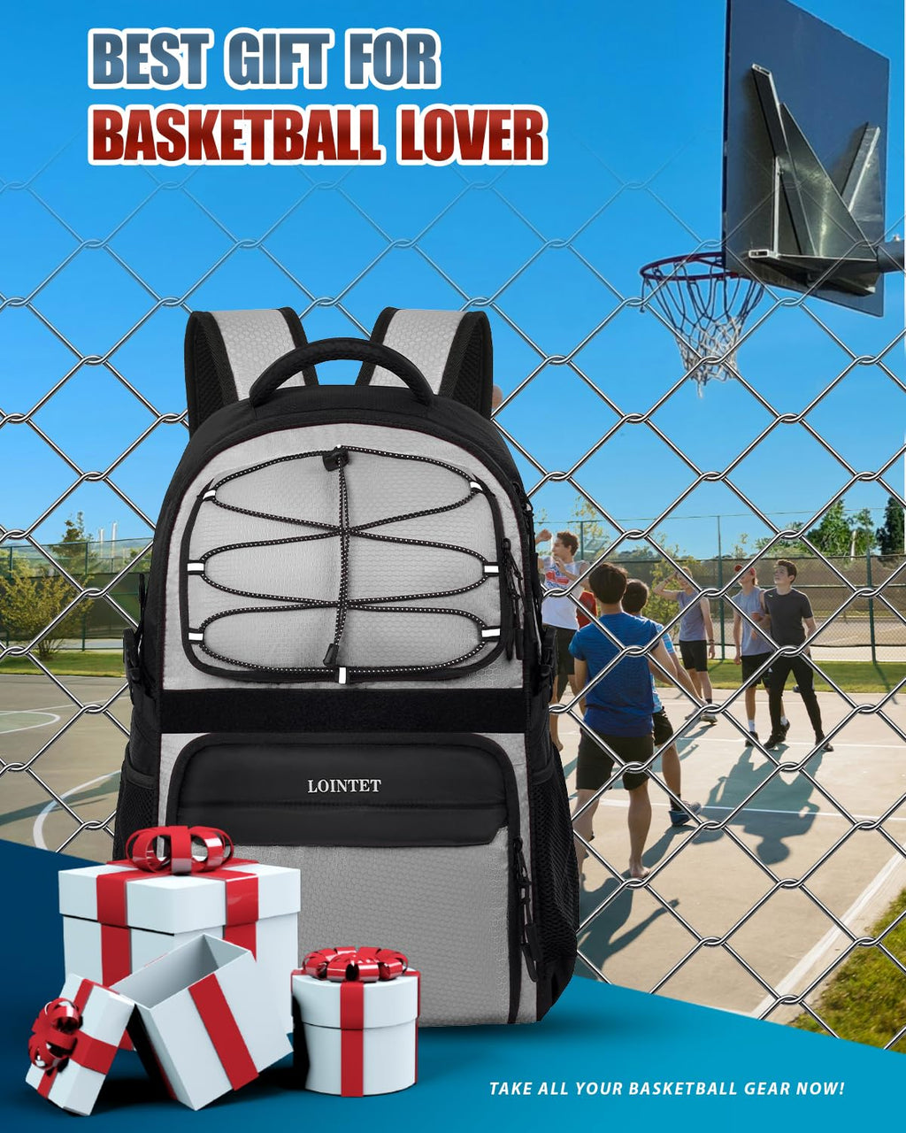 LOINTET Basketball Bag Backpack with Ball Holder Shoes Compartment, Large Basketball Accessories Sports Bag