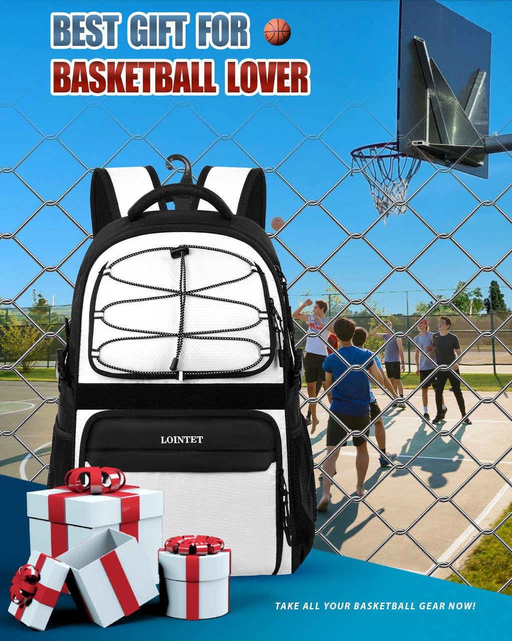 LOINTET Basketball Bag Backpack with Ball Holder Shoes Compartment, Large Basketball Accessories Sports Bag