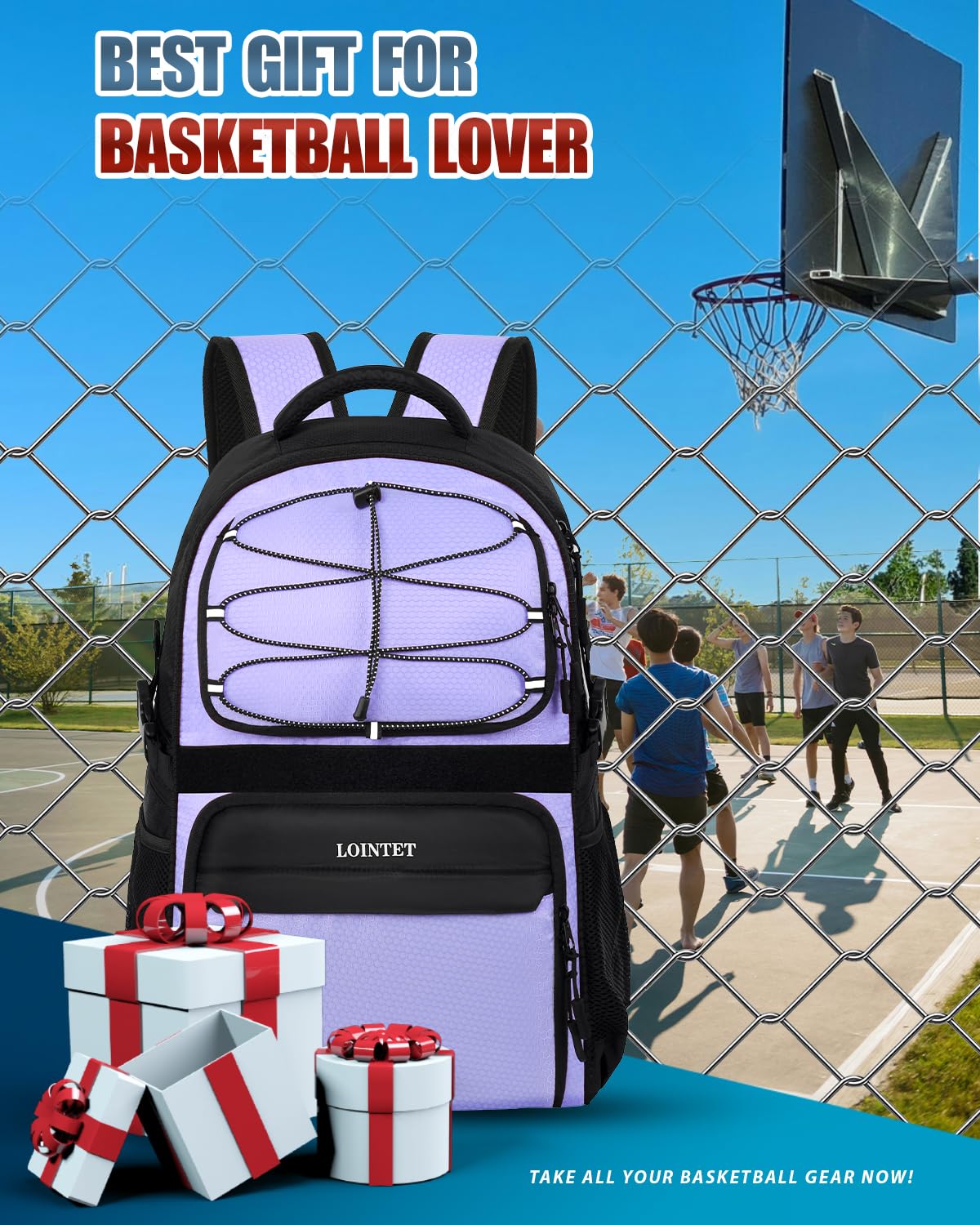 LOINTET Basketball Bag Backpack with Ball Holder Shoes Compartment, Large Basketball Accessories Sports Bag
