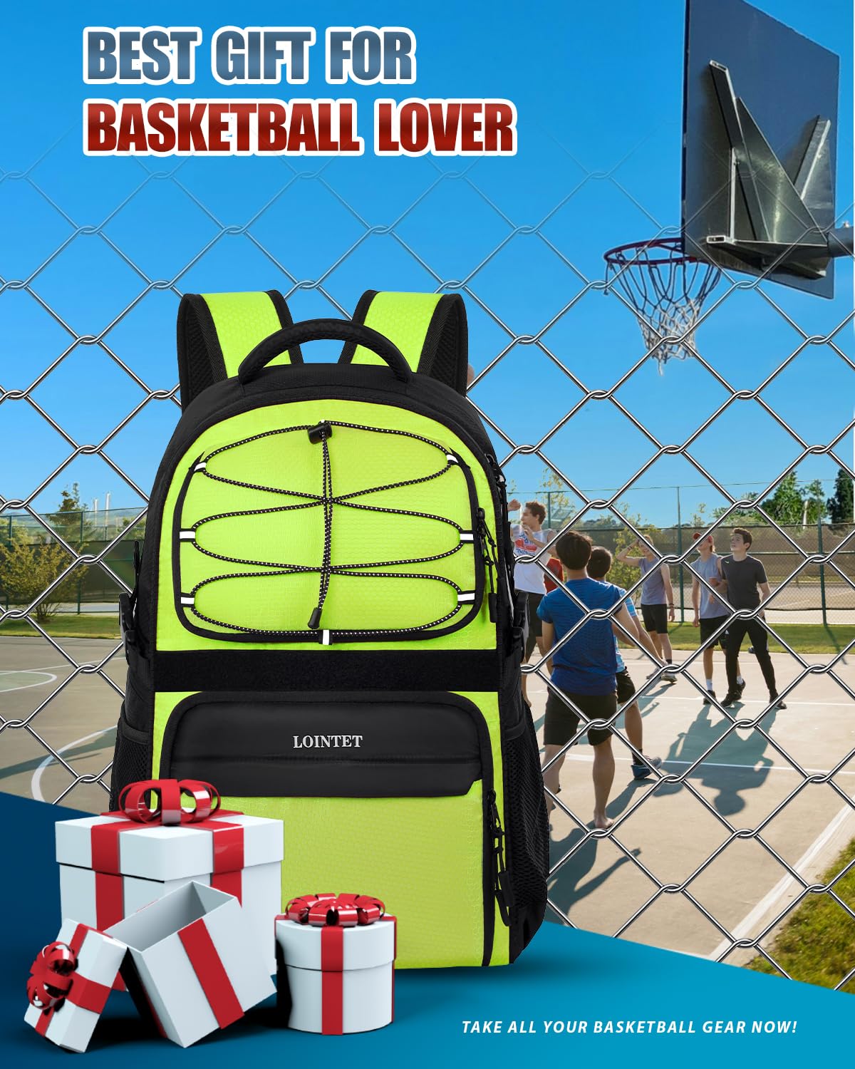 LOINTET Basketball Bag Backpack with Ball Holder Shoes Compartment, Large Basketball Accessories Sports Bag
