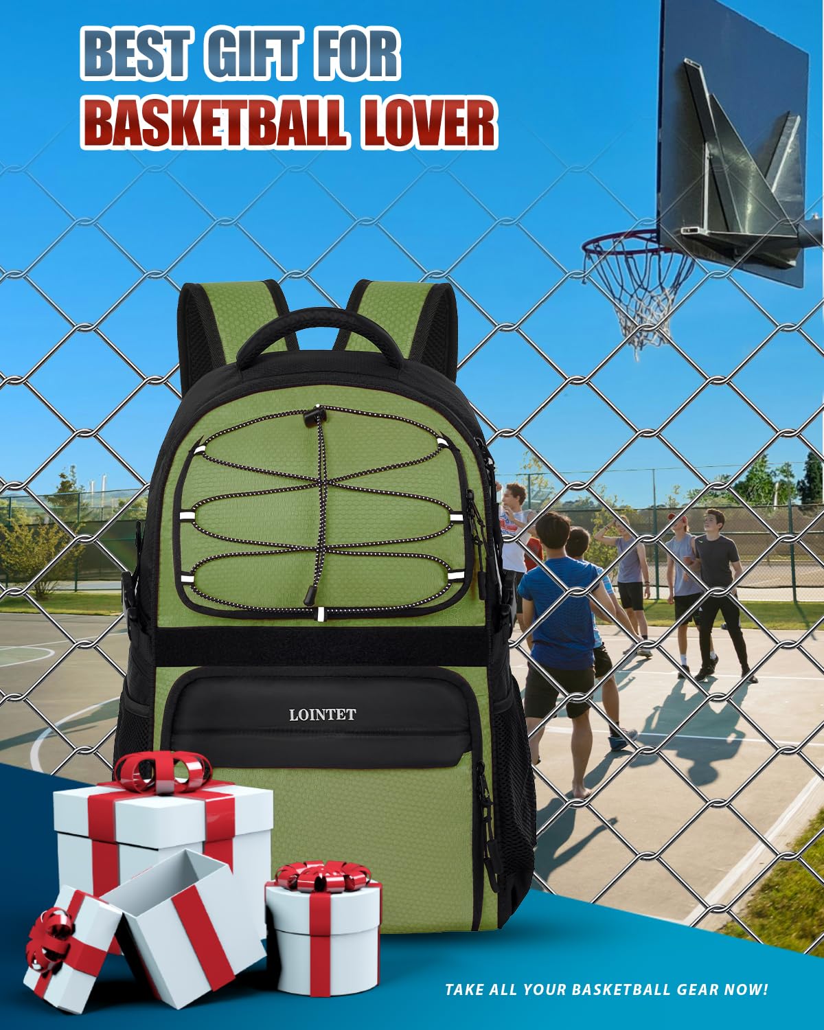 LOINTET Basketball Bag Backpack with Ball Holder Shoes Compartment, Large Basketball Accessories Sports Bag