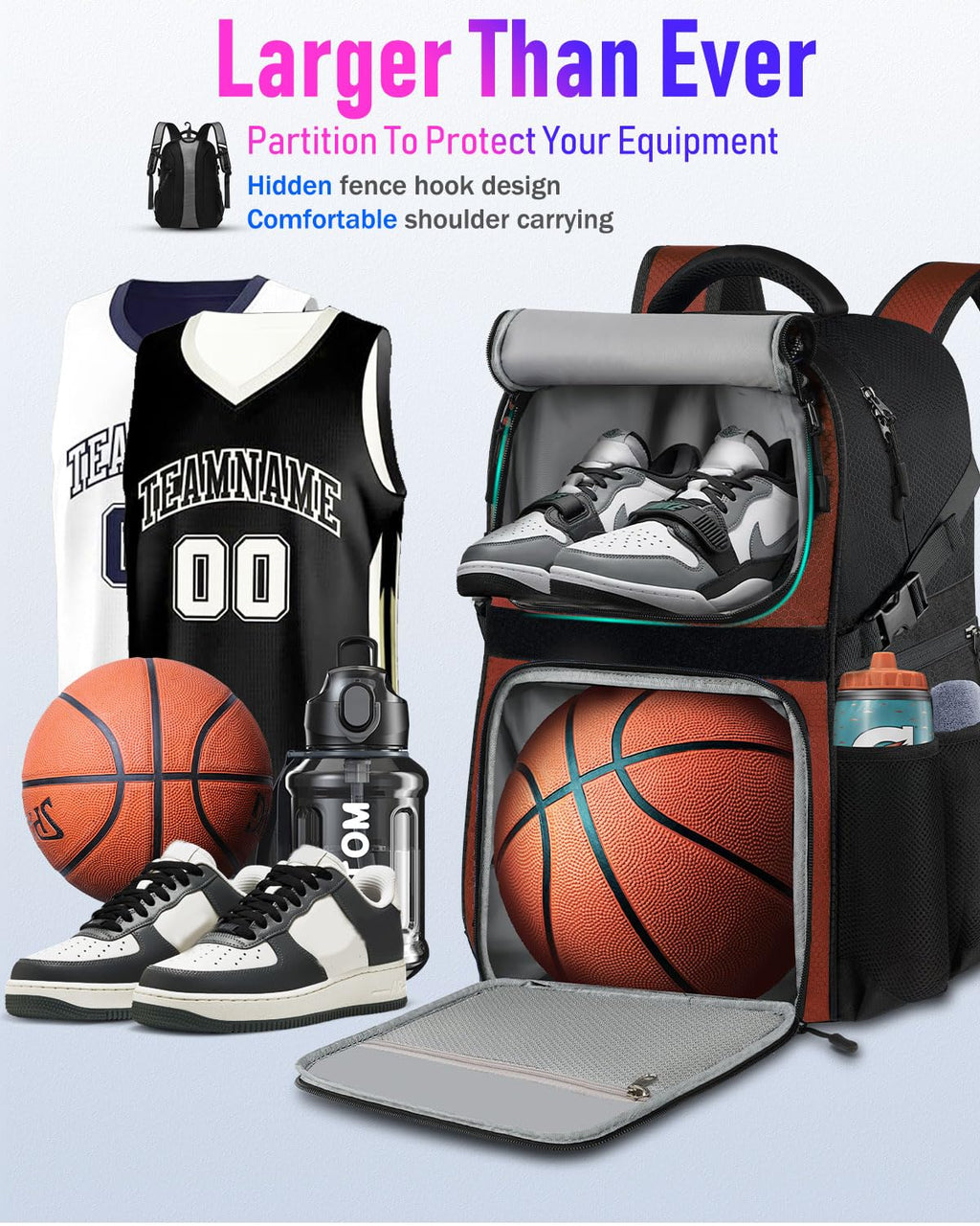 LOINTET Basketball Bag Backpack with Ball Holder Shoes Compartment, Large Basketball Accessories Sports Bag