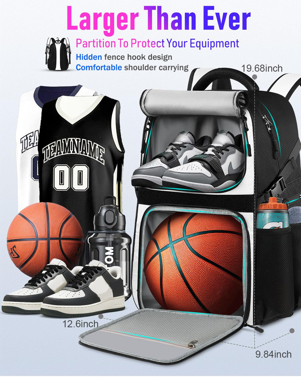 LOINTET Basketball Bag Backpack with Ball Holder Shoes Compartment, Large Basketball Accessories Sports Bag