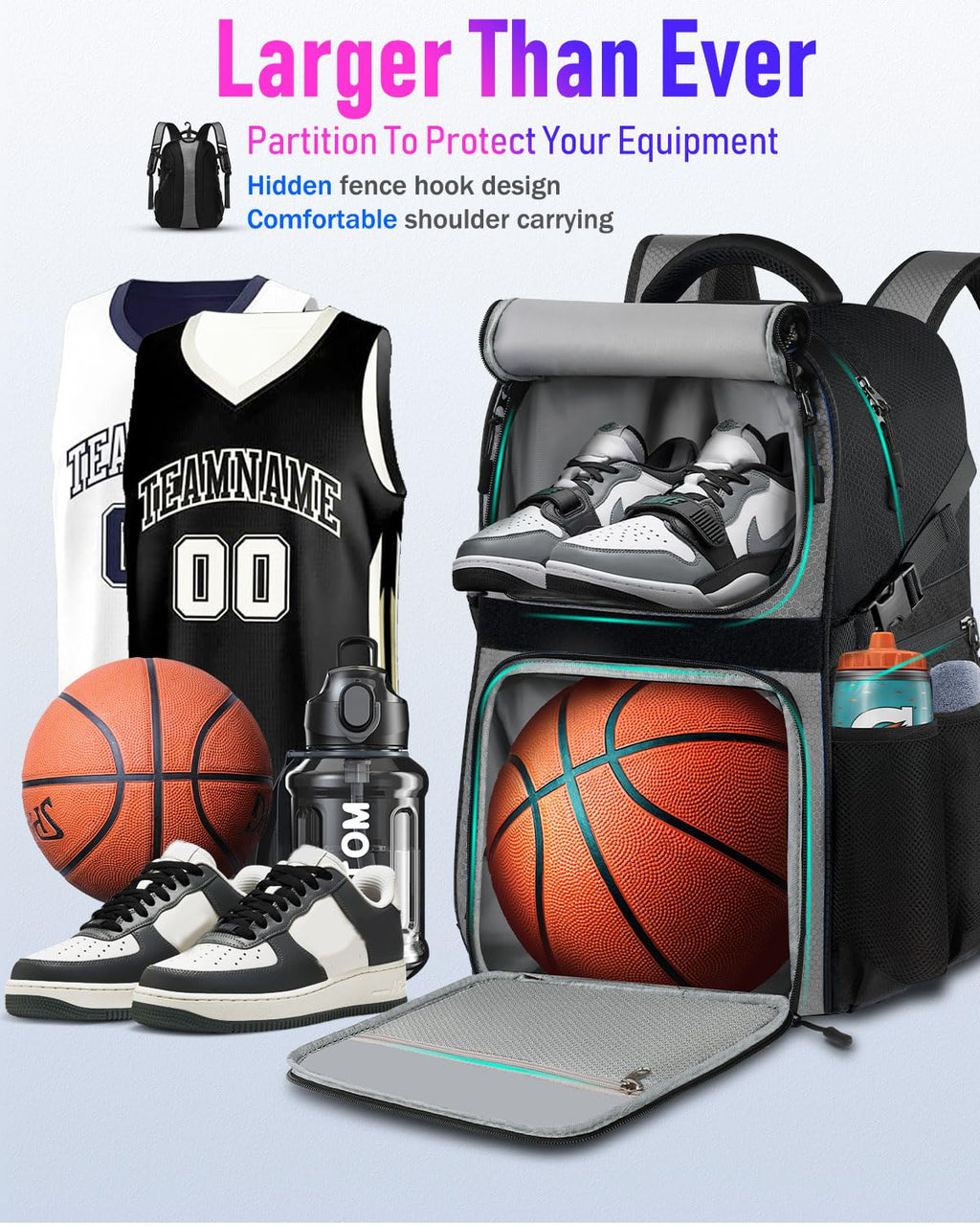 LOINTET Basketball Bag Backpack with Ball Holder Shoes Compartment, Large Basketball Accessories Sports Bag
