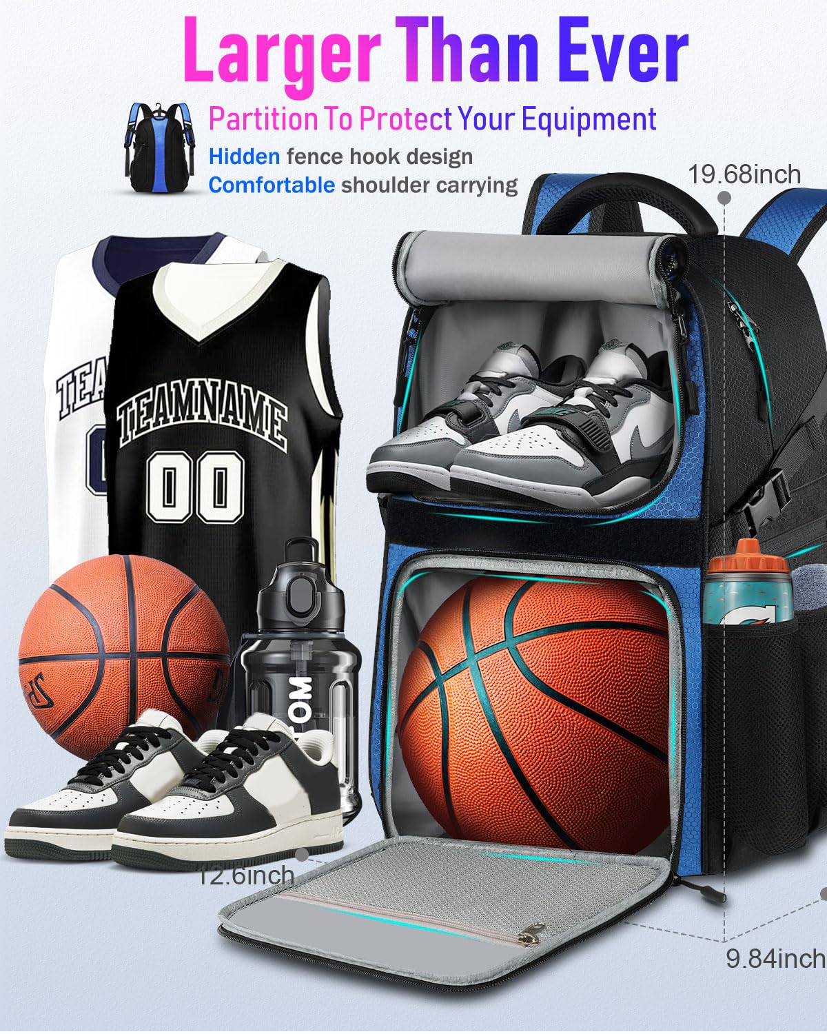 LOINTET Basketball Bag Backpack with Ball Holder Shoes Compartment, Large Basketball Accessories Sports Bag