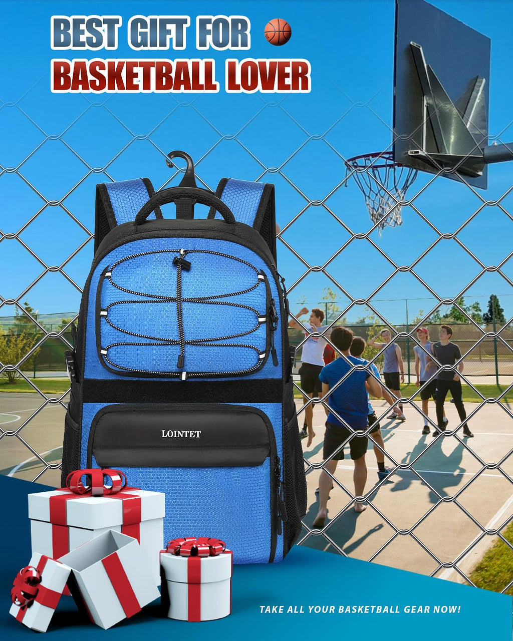 LOINTET Basketball Bag Backpack with Ball Holder Shoes Compartment, Large Basketball Accessories Sports Bag
