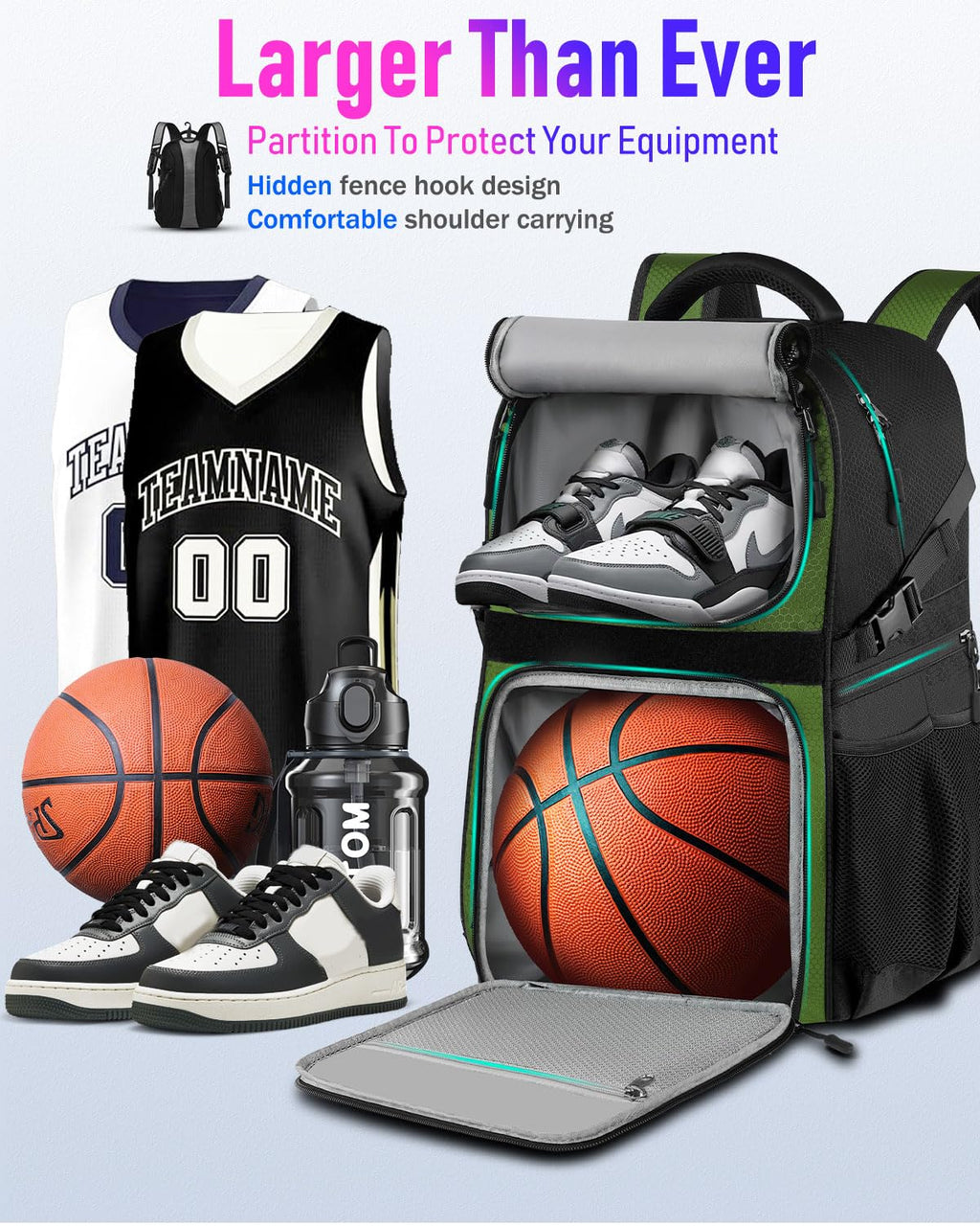 LOINTET Basketball Bag Backpack with Ball Holder Shoes Compartment, Large Basketball Accessories Sports Bag