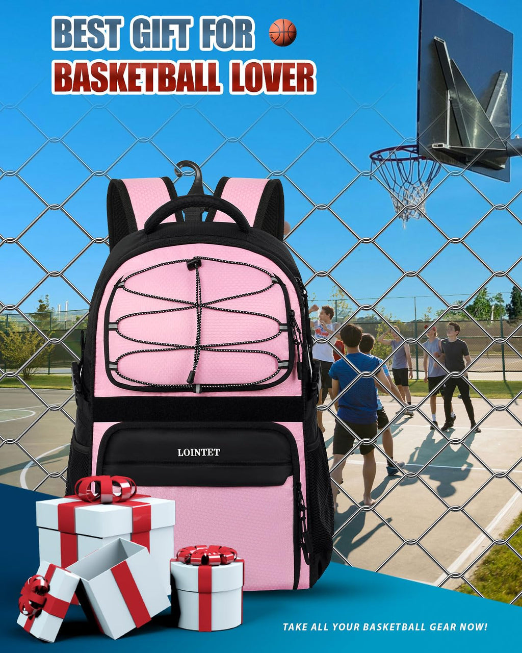 LOINTET Basketball Bag Backpack with Ball Holder Shoes Compartment, Large Basketball Accessories Sports Bag