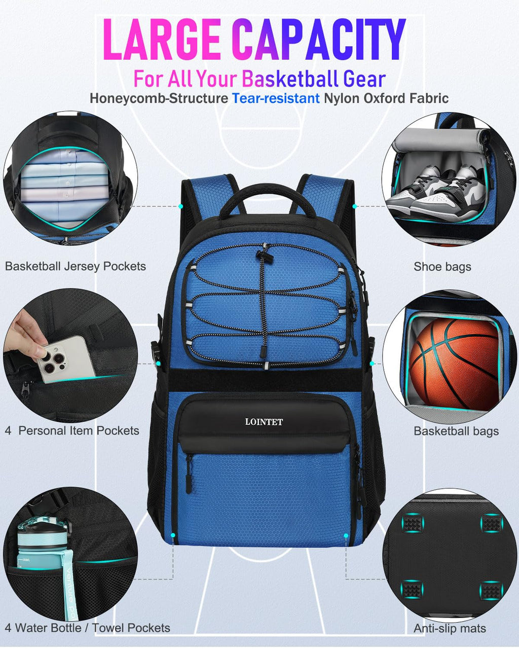 LOINTET Basketball Bag Backpack with Ball Holder Shoes Compartment, Large Basketball Accessories Sports Bag