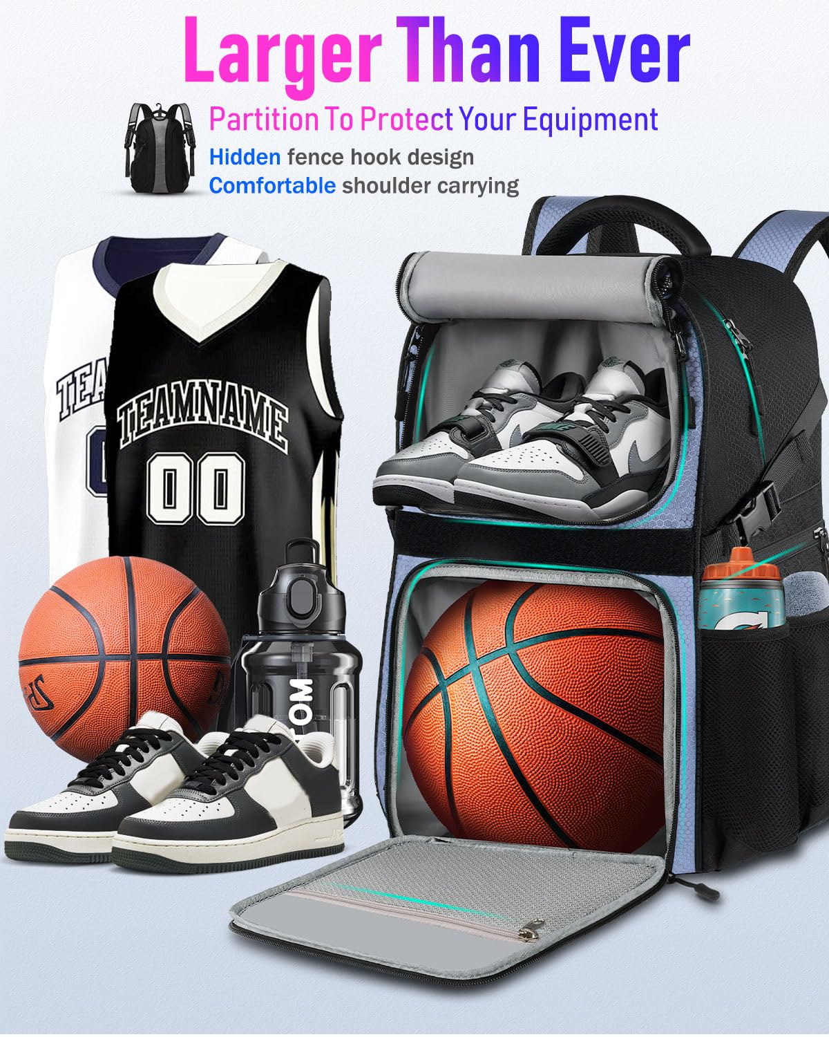 LOINTET Basketball Bag Backpack with Ball Holder Shoes Compartment, Large Basketball Accessories Sports Bag